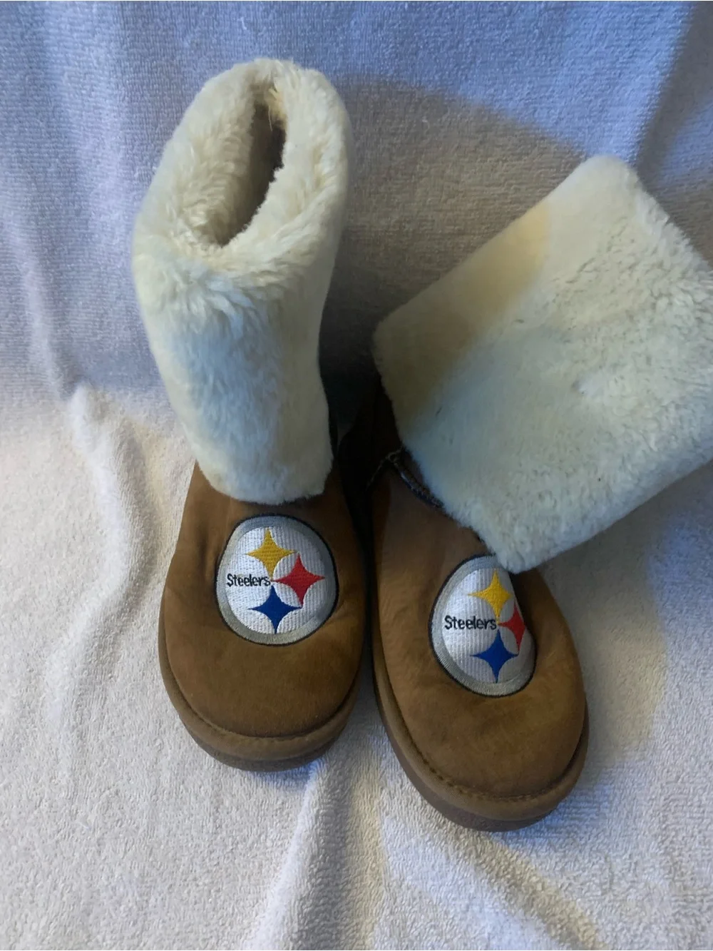 NFL Pro Shop Pittsburgh Steelers Logo Sherpa Lined Boots - Brown & Cream